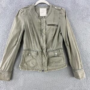 Free People Jacket Womens 6 Green Military Utility Cotton Zip Pockets Casual